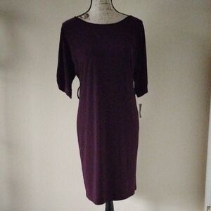 J.B.S. Purple Sheath Dress with Bateau Neckline and Dolman Sleeves